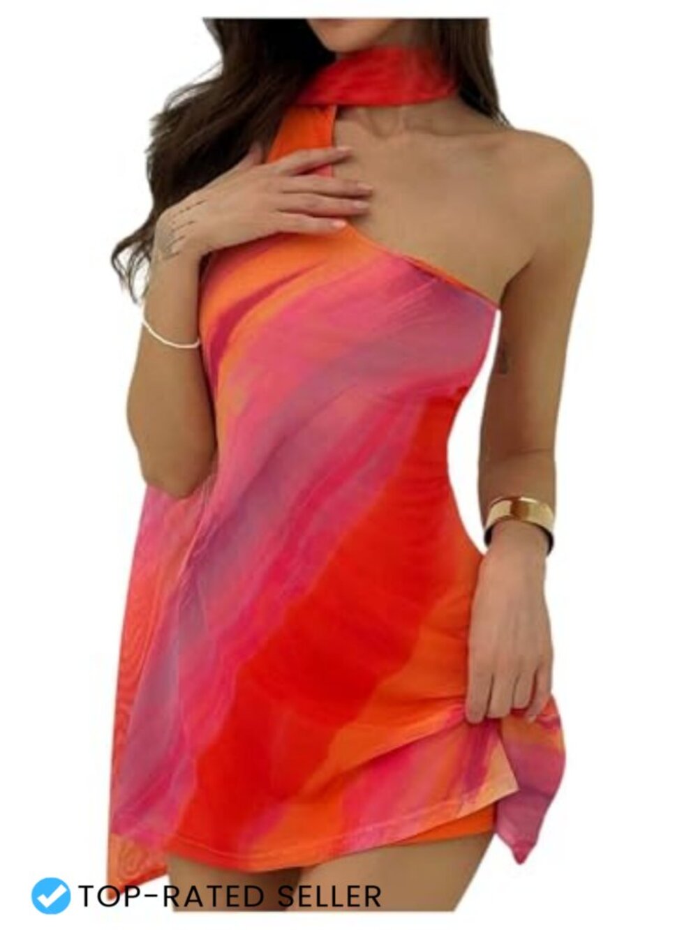 One Shoulder Mini Dress Backless Mesh Tie Back Party Club Women's